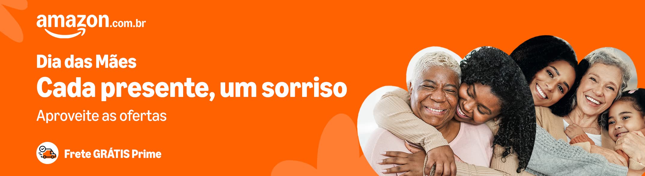Banner Dia das Mães com mulheres sorrindo e botão Ver ofertas