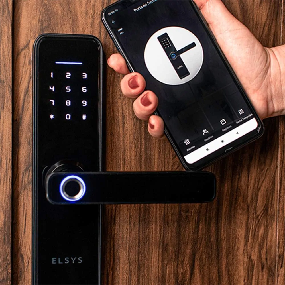 echadura Digital de Embutir Wi-Fi com Biometria, Elsys, ESF-DE4000B, Preta - Abertura via Biometria, Senha Numérica e Aplicativo