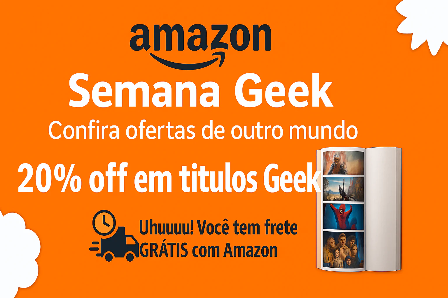 Banner da Semana Geek da Amazon com ofertas e frete grátis para membros Prime